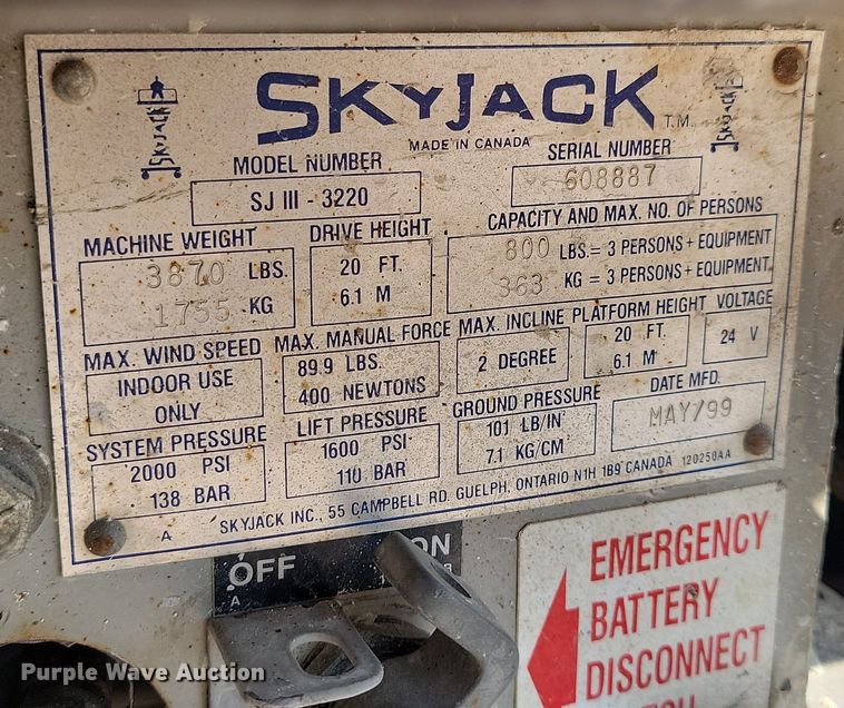 image for item NZ9888 1999 Skyjack SJIII 3220 scissor lift