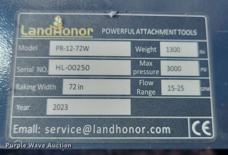 image for item NZ9898 2023 LandHonor PR-12-72W skid steer power rake