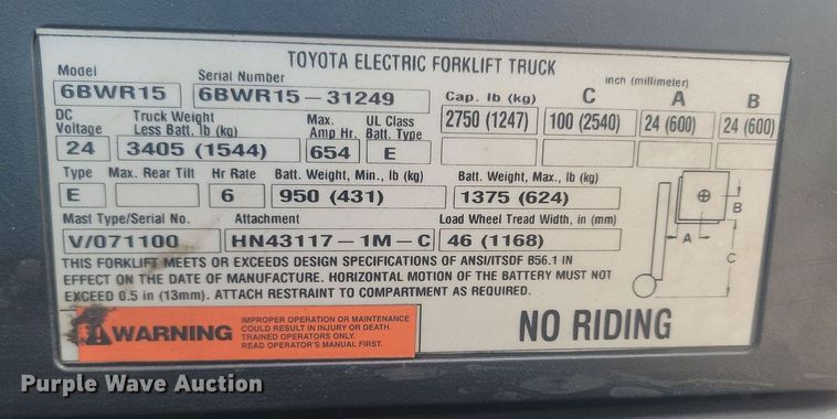 image for item NZ9922 Toyota 6BWR15 order picker