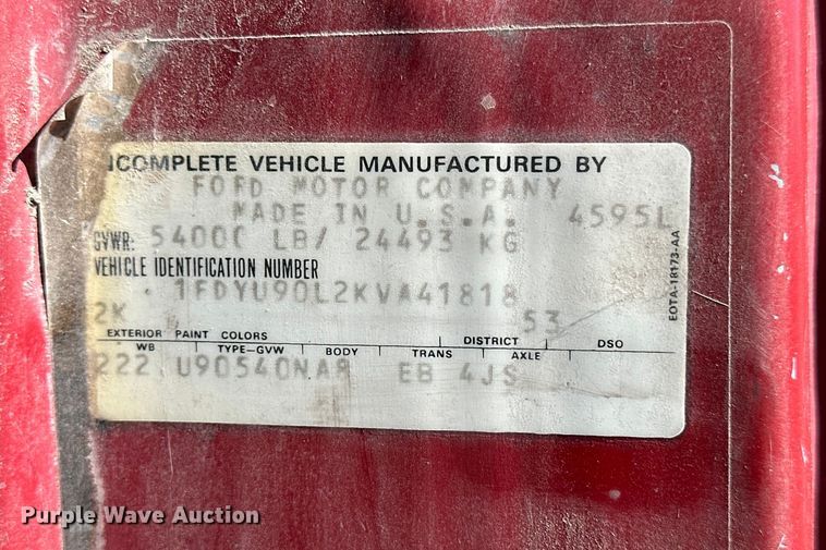 image for item OE9183 1989 Ford L900 dump truck