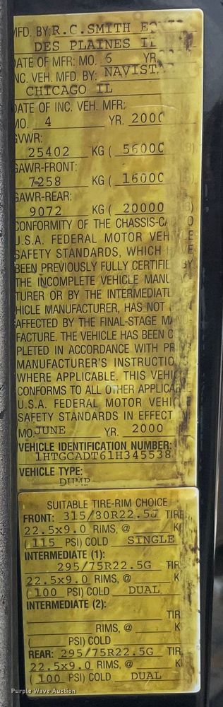 image for item OG9949 2001 International  2554 dump truck