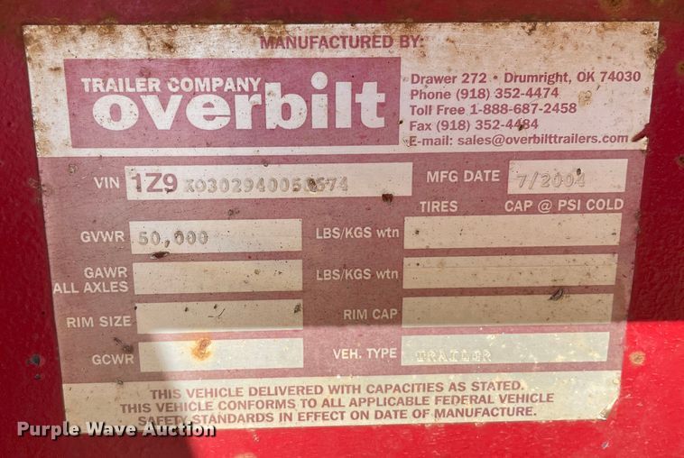 image for item OG9977 2004 Overbilt  tilt deck equipment trailer