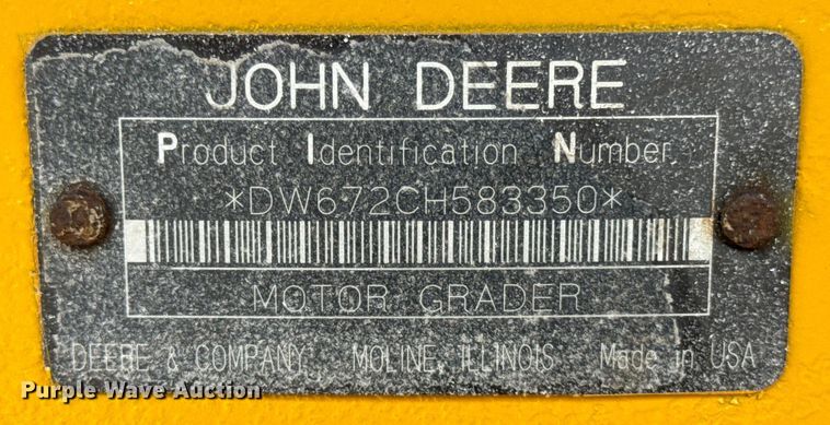 image for item OH9029 2002 John Deere  672CH Series II motor grader