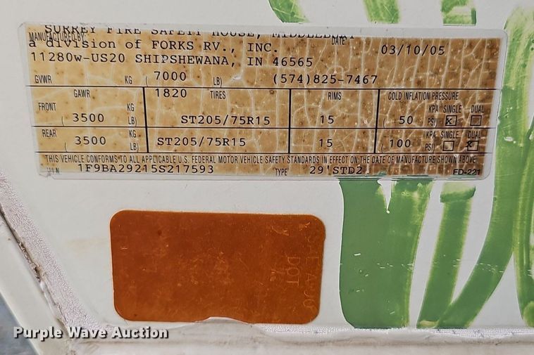 image for item DP6444 2005 Forks RV Surrey fire safety training trailer