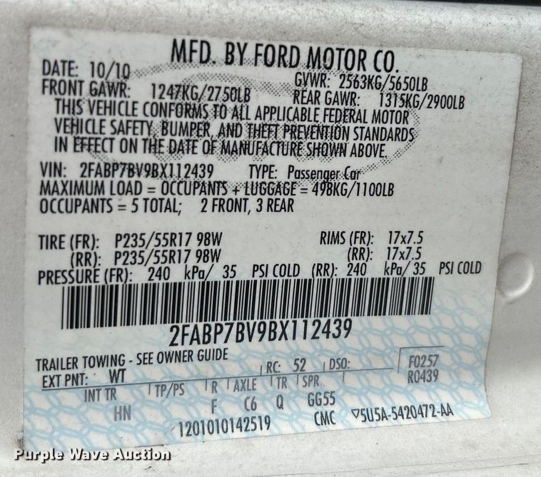 image for item EG0465 2011 Ford Crown Victoria Police Interceptor 