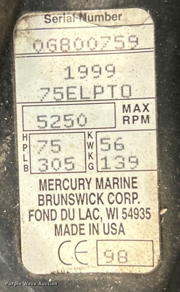 image for item EG0483 1999 Mercury Marine Marine1 outboard engine