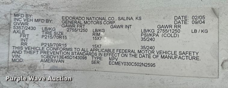image for item EH6773 2005 El Dorado National handicap accessible van