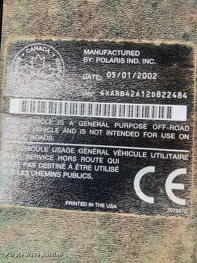 image for item EH6825 2002 Polaris Professional Series utility vehicle