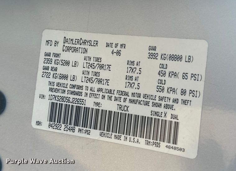 image for item EH6868 2006 Dodge  Ram 2500 Quad Cab pickup truck