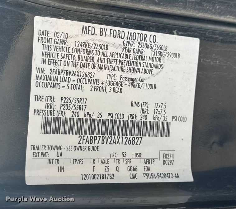 image for item EH6869 2010 Ford Crown Victoria Police Interceptor 