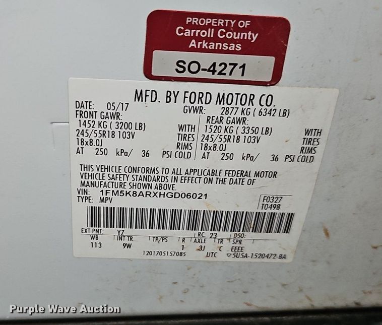 image for item EJ5510 2017 Ford  Explorer Police Interceptor SUV