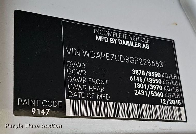 image for item EJ5526 2016 Mercedes  Sprinter ambulance