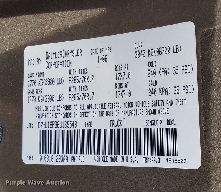 image for item EJ5554 2006 Dodge Ram 1500 Quad Cab pickup truck