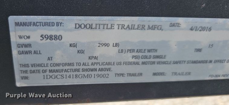 image for item EJ5575 2016 Doolittle enclosed cargo trailer