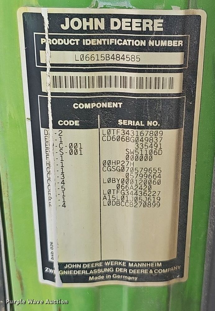 image for item EJ5588 2006 John Deere  6615 tractor