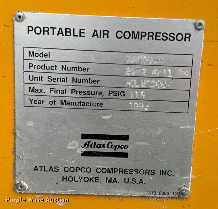 image for item EK1372 1993 Atlas Copco XAS 90JD air compressor