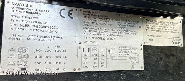 image for item EK4620 2016 Ravo B.V Ravo 5 Series 540 street sweeper