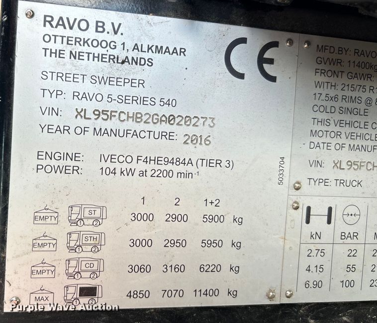 image for item EK4620 2016 Ravo B.V Ravo 5 Series 540 street sweeper