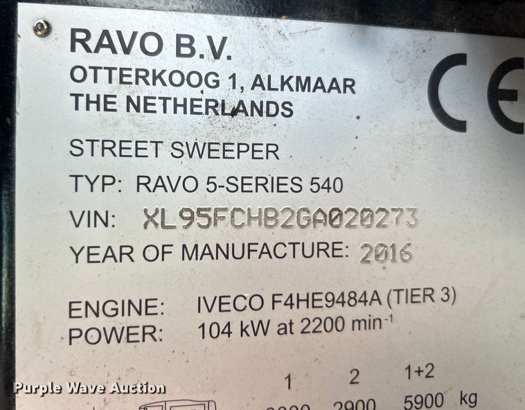 image for item EK4620 2016 Ravo B.V Ravo 5 Series 540 street sweeper