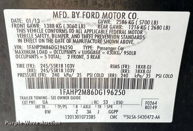 image for item EK4623 2013 Ford Taurus Police Interceptor 