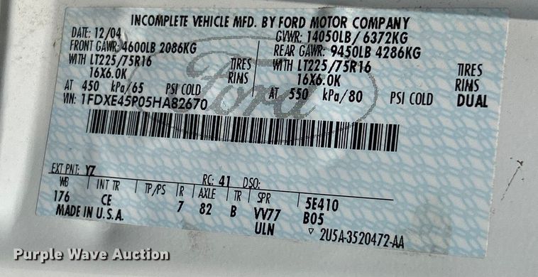 image for item EK4690 2005 Ford E450 Super Duty sewer inspection truck