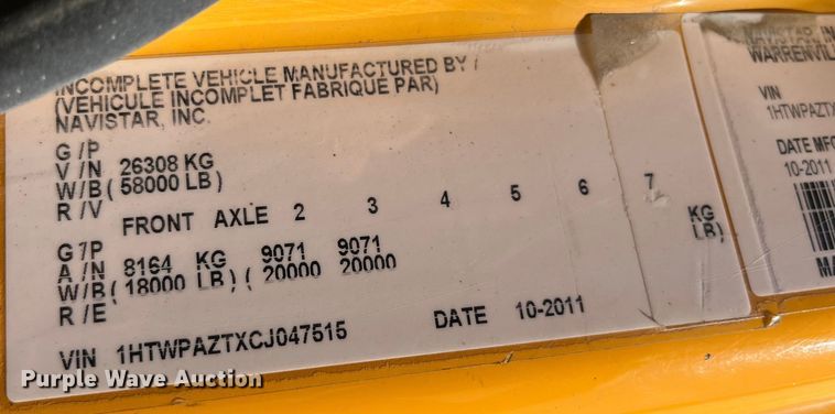 image for item EK8592 2012 International  7500 dump truck