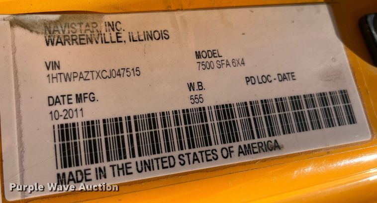 image for item EK8592 2012 International  7500 dump truck