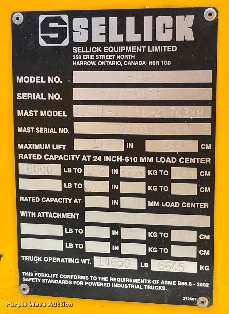 image for item EK8616 Sellick S60 forklift