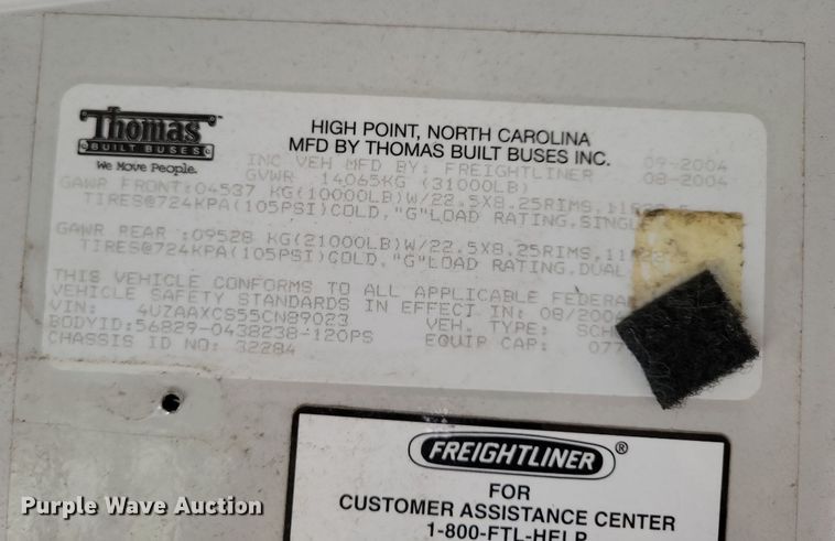 image for item KA9997 2005 Thomas Built 120PS school bus