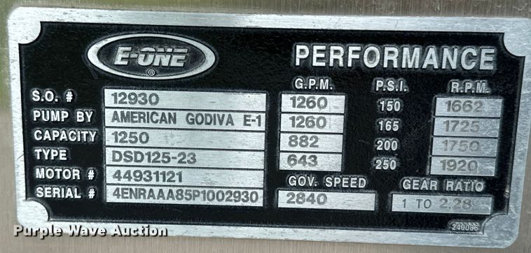 image for item KR9513 1993 Emergency One pumper fire truck