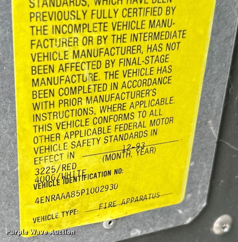 image for item KR9513 1993 Emergency One pumper fire truck