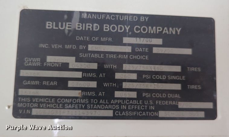 image for item NG9778 2001 Chevrolet Express G3500 school bus