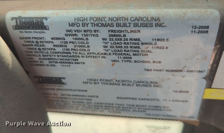 image for item NG9780 2010 Thomas B2 school bus