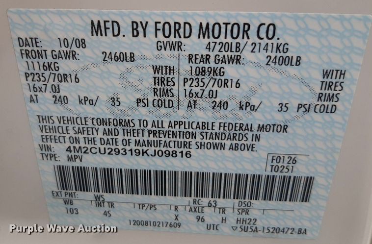 image for item NU9810 2009 Mercury Mariner SUV