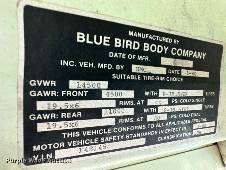 image for item NY9088 1980 Blue Bird bus
