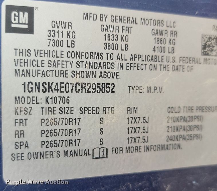 image for item NZ9875 2012 Chevrolet  Tahoe SUV