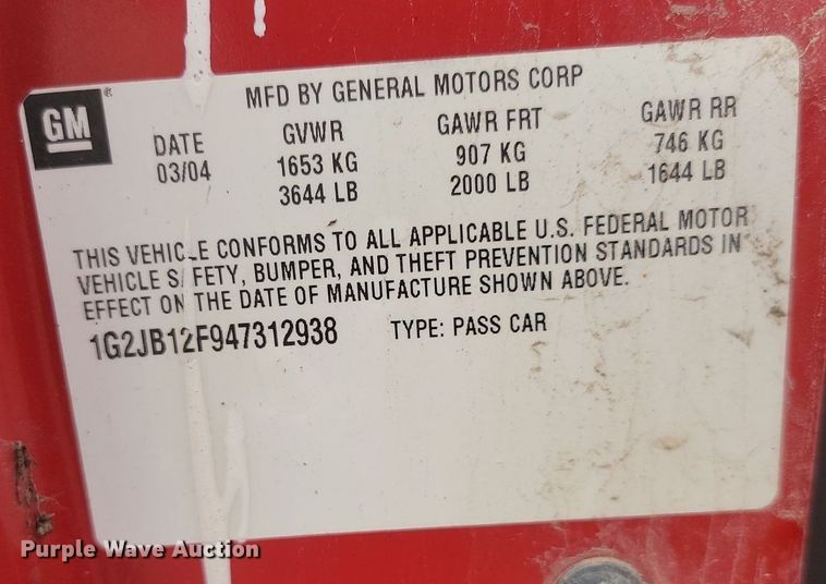 image for item NZ9877 2004 Pontiac  Sunfire 