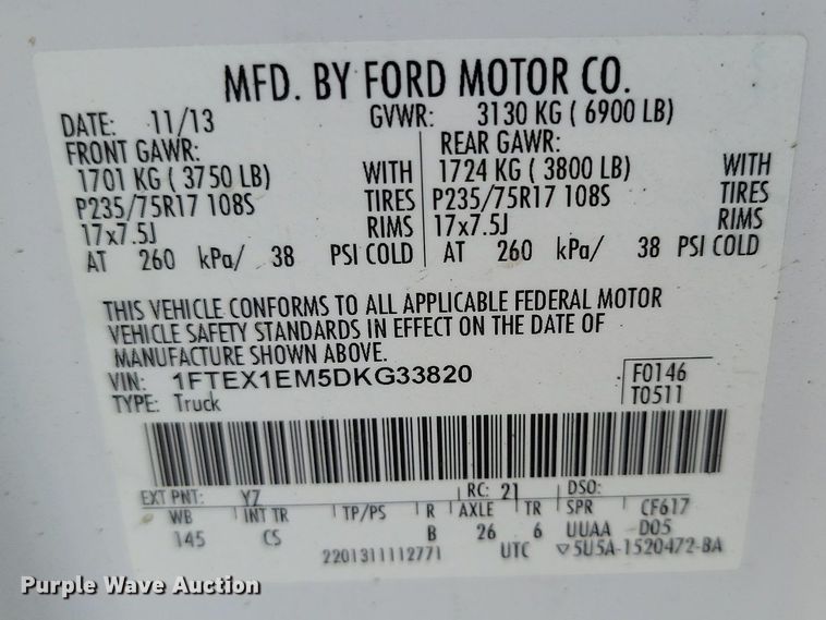 image for item NZ9889 2013 Ford  F150 XL SuperCab pickup truck