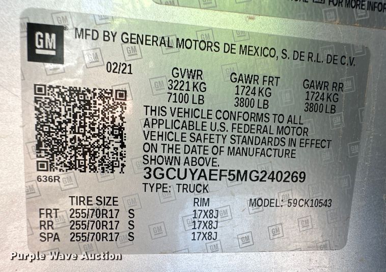 image for item OI9111 2021 Chevrolet Silverado 1500 Crew Cab pickup truck