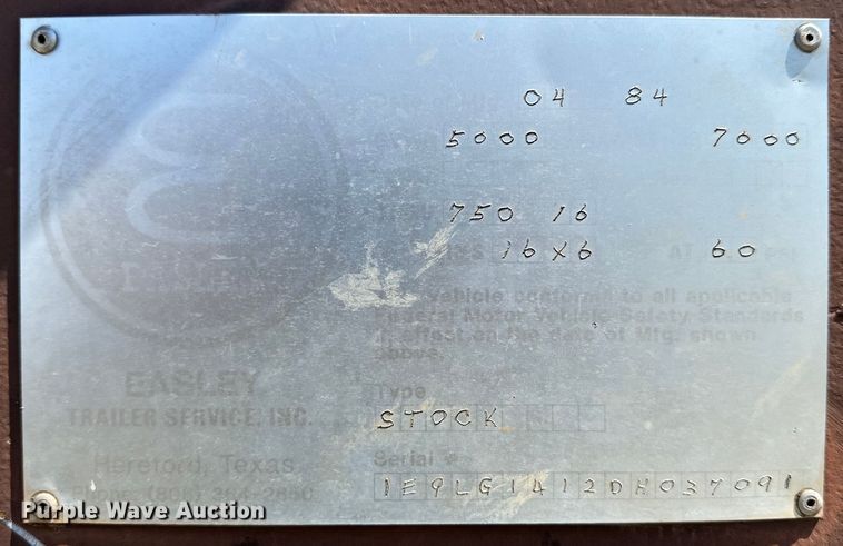 image for item DK6585 1984 Easley livestock trailer