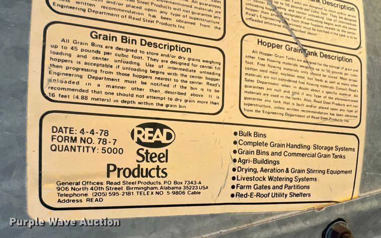 image for item DK6888 (3) 1978 Read grain bins