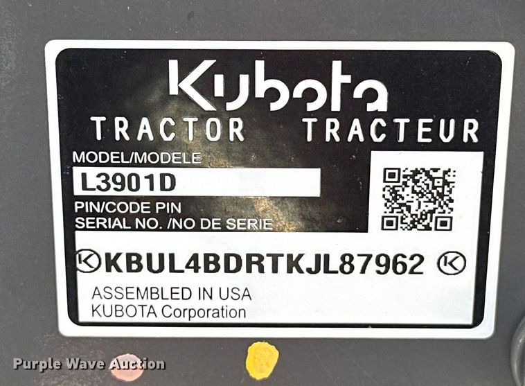 image for item DO6961 2021 Kubota L3901D MFWD tractor