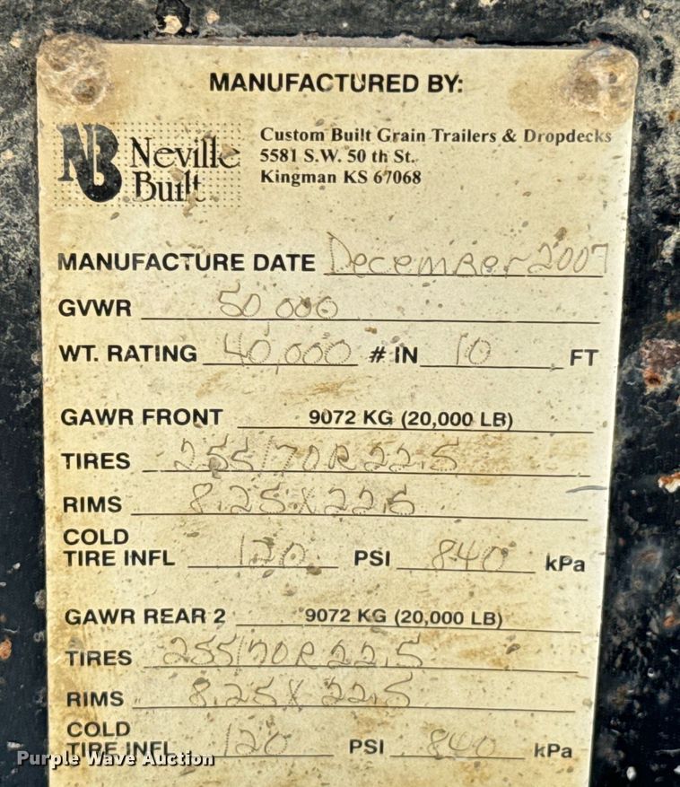 image for item DX0617 2008 Neville Built equipment trailer