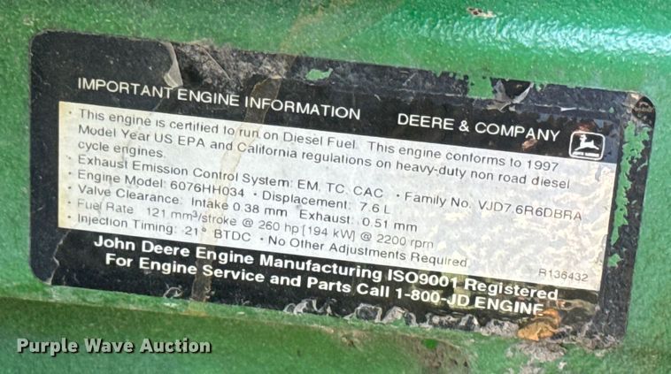 image for item EK1355 1997 John Deere 9600 RWA combine