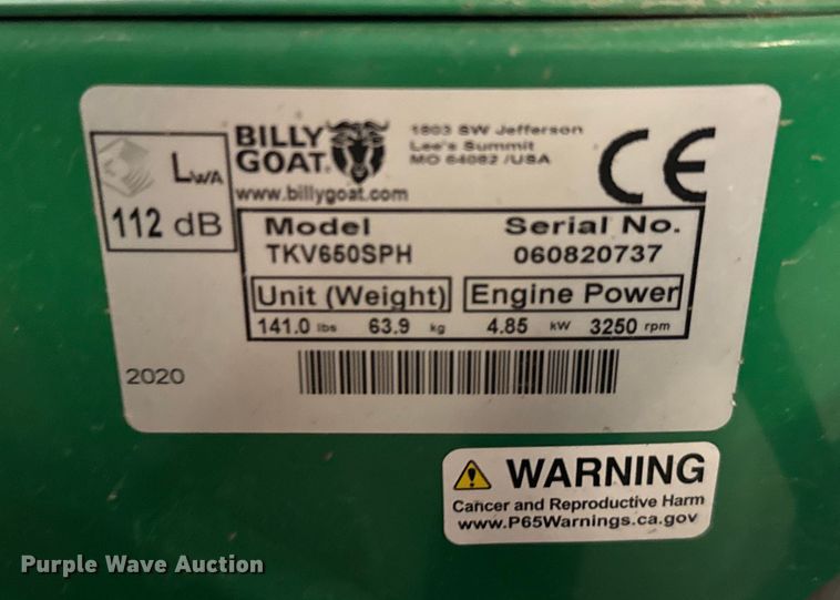 image for item EH3890 Billy Goat TKV650SPH lawn vacuum