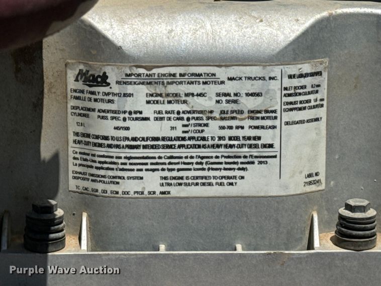 image for item EH3894 2014 Mack GU713 dump truck