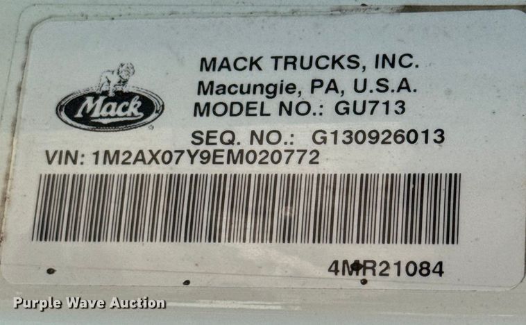 image for item EH3894 2014 Mack GU713 dump truck