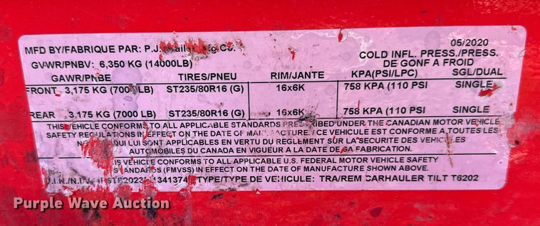 image for item EH3903 2021 PJ Trailer T6202 tilt deck equipment trailer