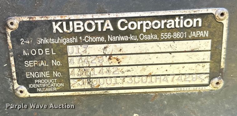 image for item EH3921 2019 Kubota  U17 mini excavator