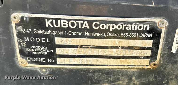 image for item EH3922 2020 Kubota U25 mini excavator
